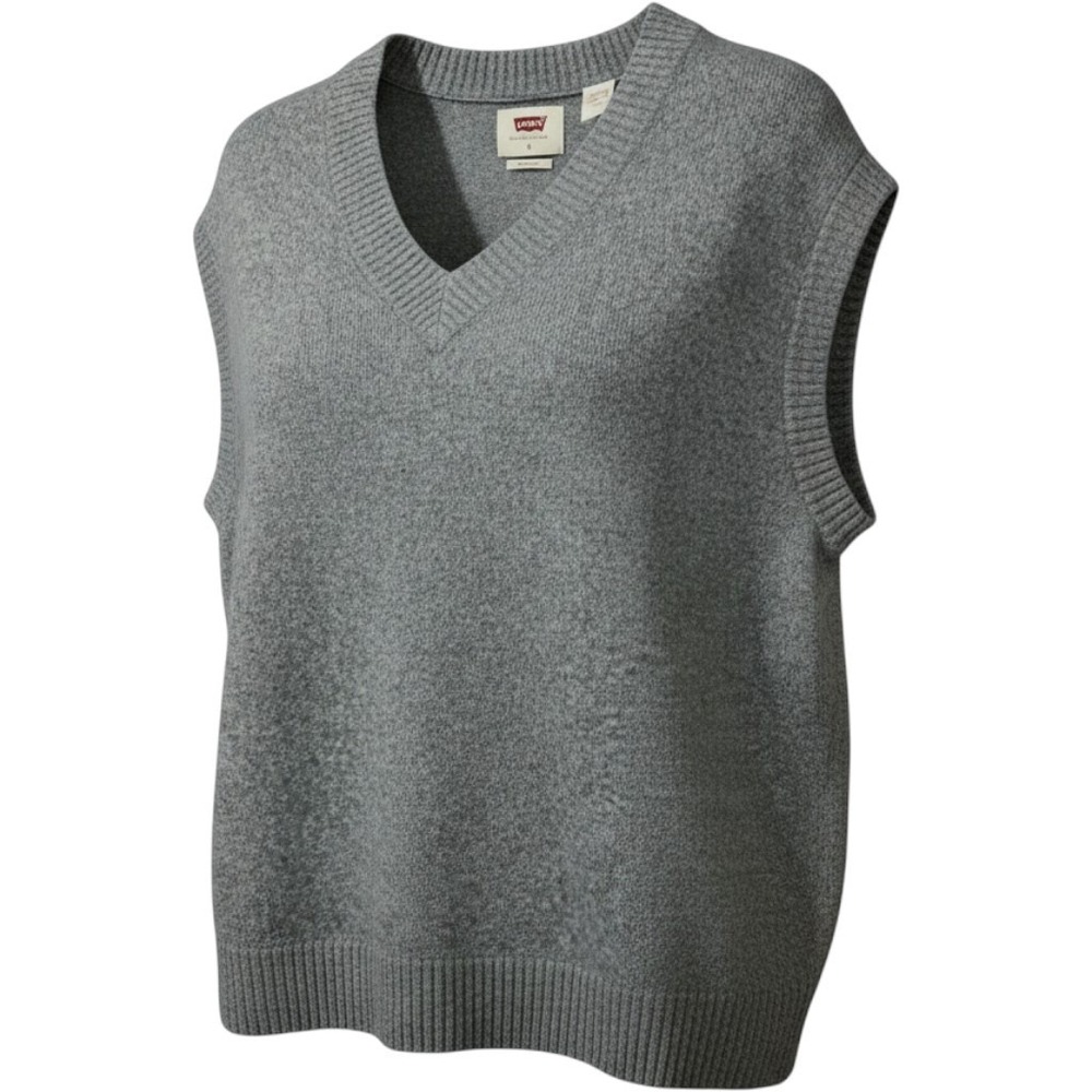 Levis Womens V-Neck Sweater Vest Grey Heather Knit Sleeveless A57420000 Small